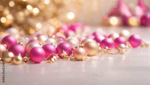 Christmas Background with golden & pink balls