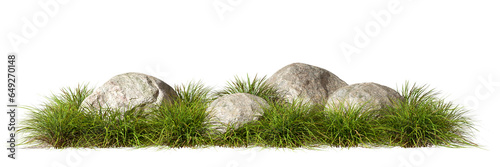 Lined grassy fields and rock composition cutout transparent backgrounds 3d rendering png