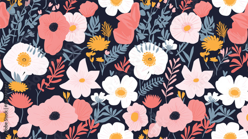 Floral seamless vector pattern with leopard print. Modern trendy style. Pastel colors. Fashionable template for design