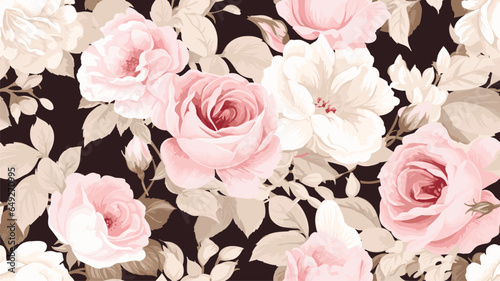 Flower and plant. Floral classic seamless print in shabby chic style. Flowers vector
