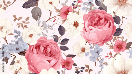 Flower and plant. Floral classic seamless print in shabby chic style. Flowers vector