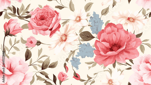 Flower and plant. Floral classic seamless print in shabby chic style. Flowers vector
