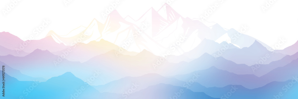 Sunrise in the mountains, panoramic view, vector illustration