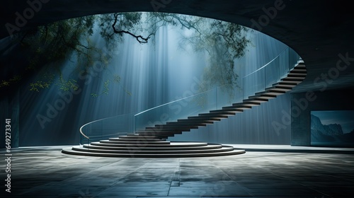staircase, using the surrounding space to enhance its architectural beauty