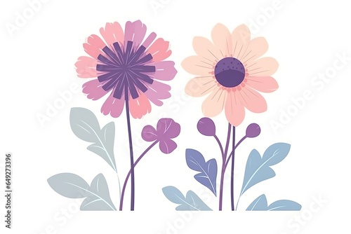 cute light purple and light pink flower  simple illustration for nursery  white background