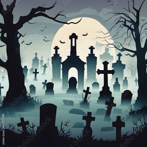 a vector graveyard scene with tombstones and eerie foga vector graveyard scene with tombstones and eerie fog photo