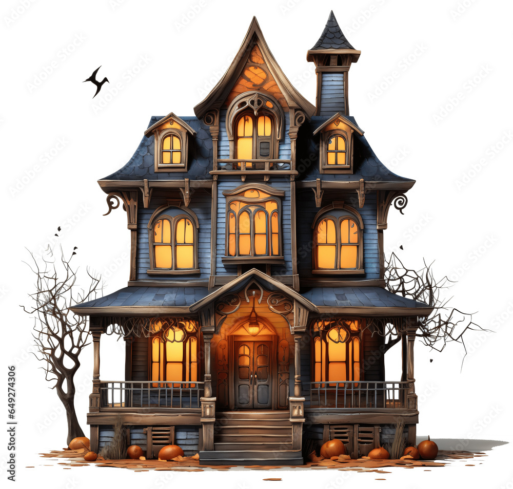 Spooky halloween house isolated on the transparent background PNG. AI generative. Spooky halloween house isolated on the transparent background PNG. AI generative.