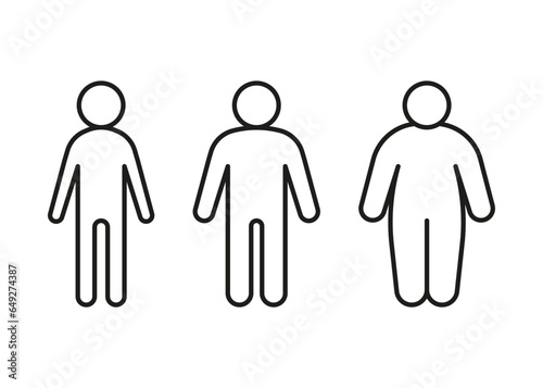 Type body of people thin, normal and obese fat line icon set. Figure and size person, body index mass. Vector outline