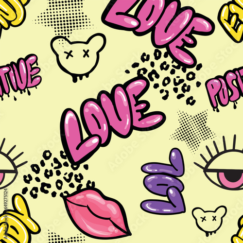 Girls seamless pattern with calligraphic slogan, hearts, words  . background ...