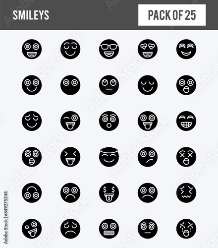 25 Smileys Glyph icons pack. vector illustration. photo