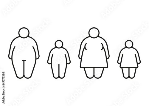 Obese body of man and woman obese fat line icon. Fat figure and big size. Risk diabetes people. Vector illustration