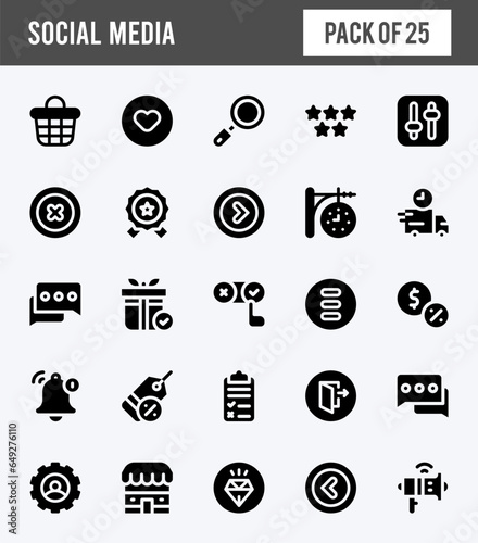 25 Social Media (Etsy) Glyph icons pack. vector illustration.