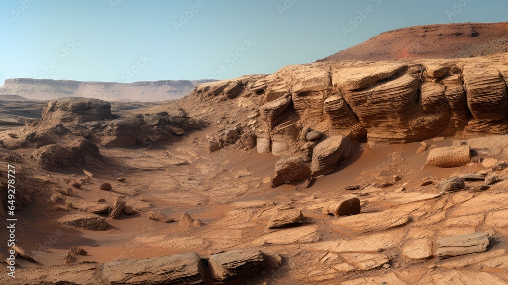 Fototapeta premium sand mars landscape rock illustration mountain nature, dry science, stone surface sand mars landscape rock