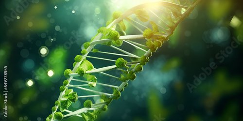  A green dna strand is shown against a green background, Green DNA helix gene or genetic DNA molecule biotechnology on a green biotechnology. A green dna strand with the number 2 on it , Generative Ai photo