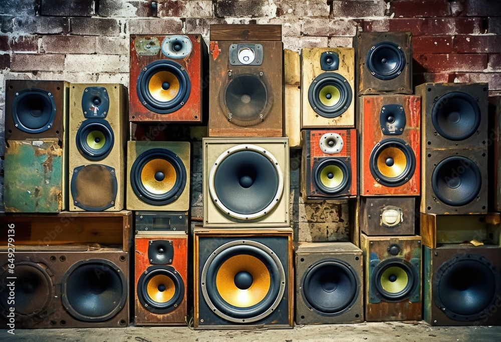 Obraz premium Vintage Audio Speakers arranged One on Top of the other