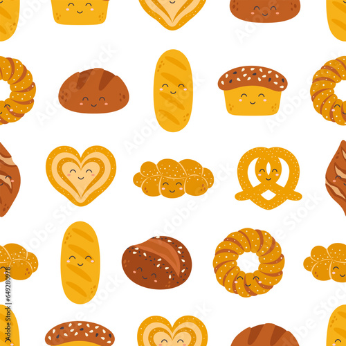seamless pattern with funny bread characters