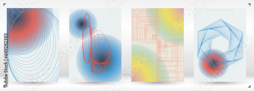 Minimal Minimal Geometric Vector Poster Design with Lines and Gradient Colorful Circles. Collection of Abstract Backgrounds for Covers, Flyers, Templates, Booklets, Cards, Brochures, Branding, etc.