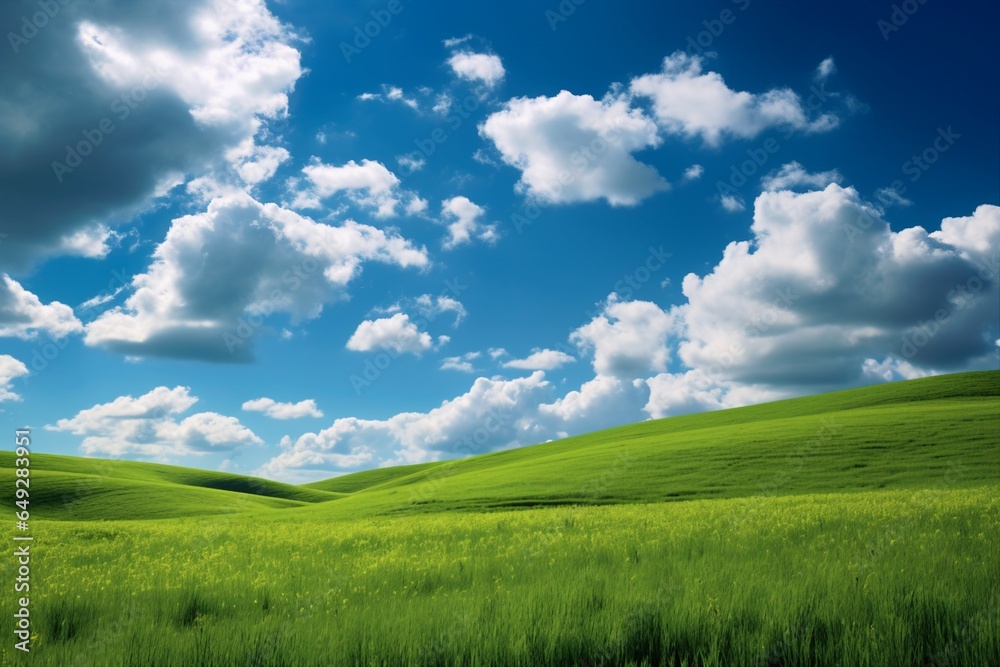 field with blue sky and green meadow background