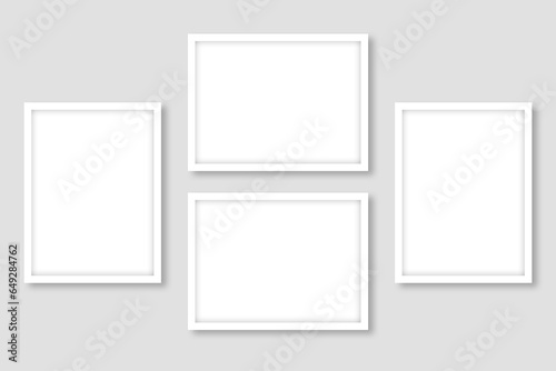 4 Blank white rectangle photo frames template design in a simple layout and a wall gallery look. Used as a printable photo collage for your album pictures or photographs collection in a clean style.