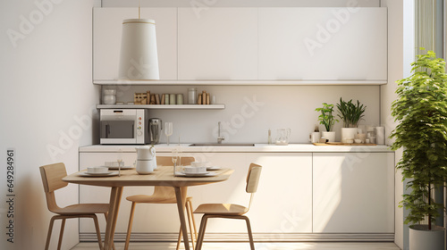 Interior design of minimal kitchen room with white wall © Little