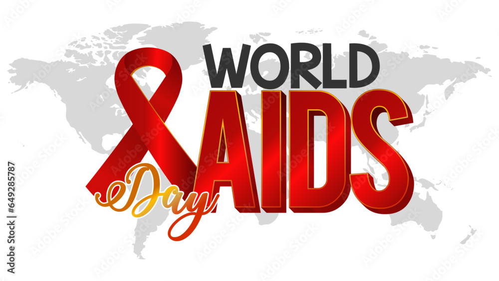 World Aids Day poster with ribbon hiv prevention month with white background - obrazy, fototapety, plakaty 