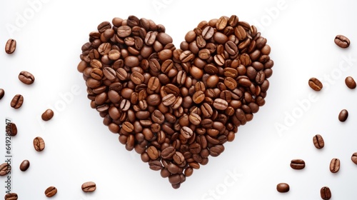 Heart shape of roasted coffee beans isolated on white background.