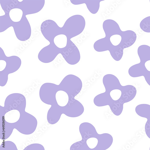 Floral daisy simple pattern. Vector seamless groovy retro abstract background with flowers. Design for kids.