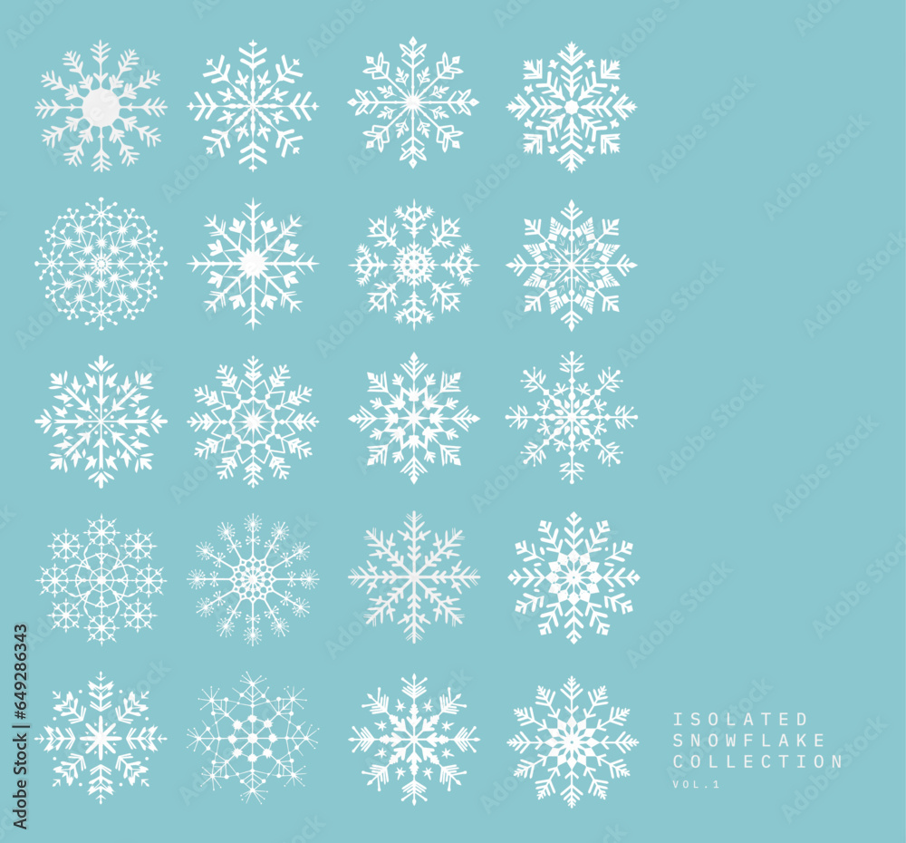 Snowflake set on isolated background. Isolated snowflake collection. Frost background. Christmas. Vector illustration.