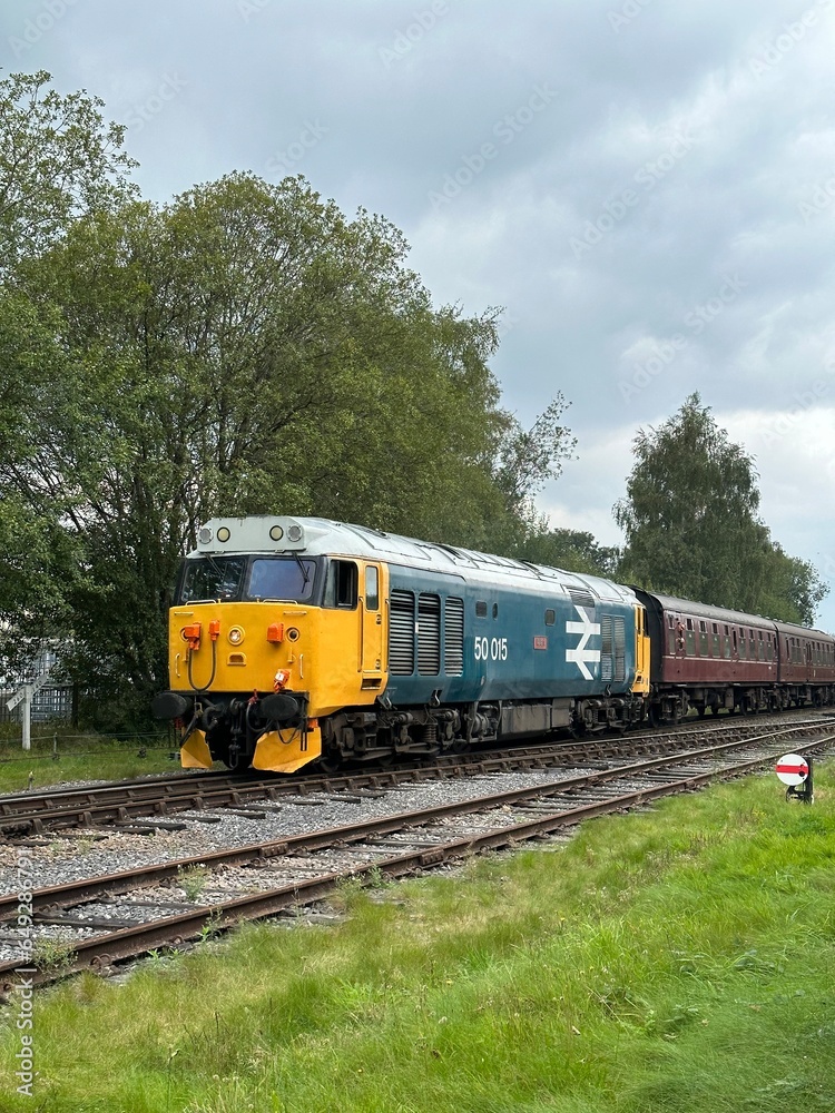 Vintage diesel train on the East Lancashire railway. Taken in Ramsbottom Lancashire England. 