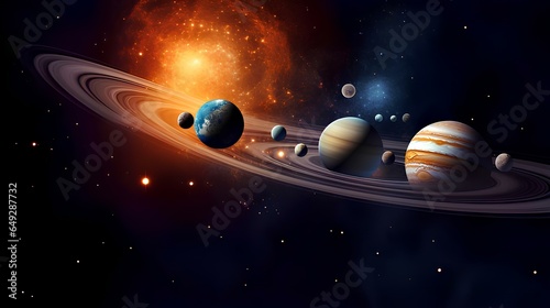 Fototapeta Naklejka Na Ścianę i Meble -  a solar system filled with many planets and stars.