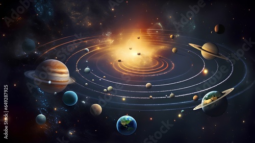 a solar system filled with many planets and stars. photo