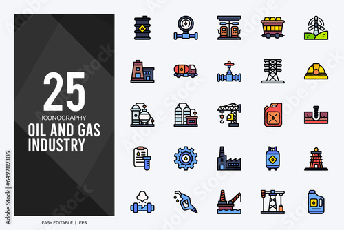 25 Oil and Gas Industry Lineal Color icons pack. vector illustration.