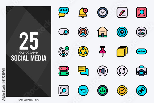 25 Social Media (Pintrest) Lineal Color icons pack. vector illustration.