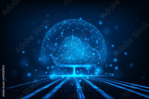 Vector technology low poly cloud storage concept. Hi-tech background.