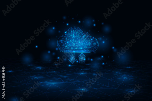 Vector low polygon cloud concept. Data network online strage hi tech technology background.