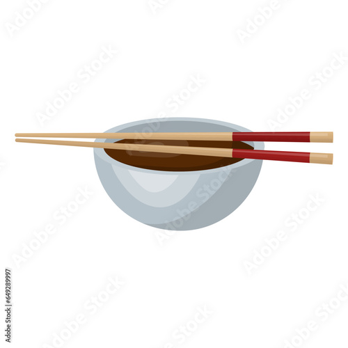 soy sauce in a bowl, sushi sticks. vector illustration