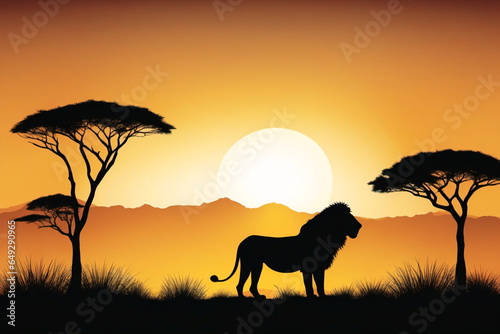 Scherenschnitt, afrikanischer Löwe im Sonnenuntergang.