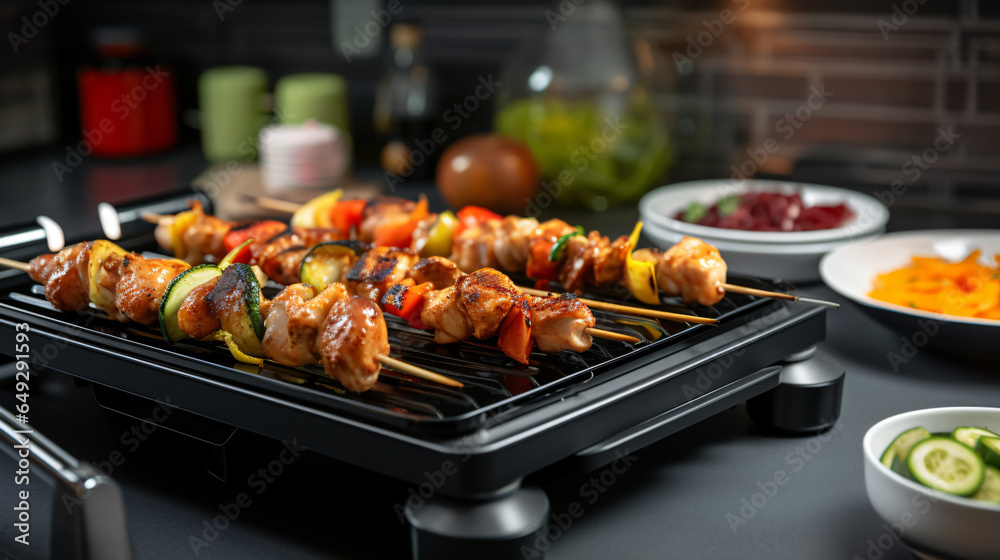 Modern electric grill with tasty chicken