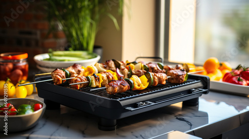 Modern electric grill with tasty chicken