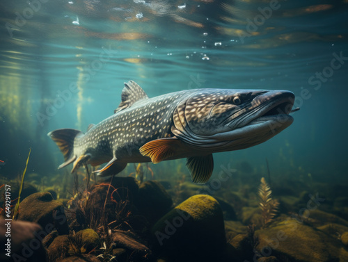 Pike in its Natural Habitat, Wildlife Photography, Generative AI