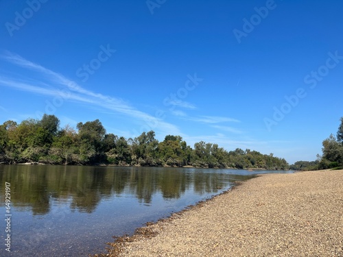 Zibel, beach at Kupa river in Sisak, Croatia photo