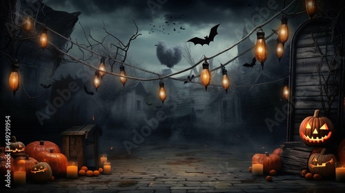 A Decorated Halloween Background Bursting with Spooky Details and a Central Blank Space
