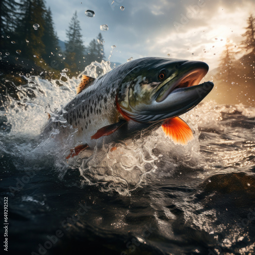 Rainbow Trout in its Natural Habitat, Wildlife Photography, Generative AI