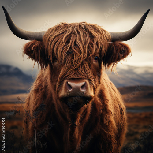 A highland cow on a scottish field