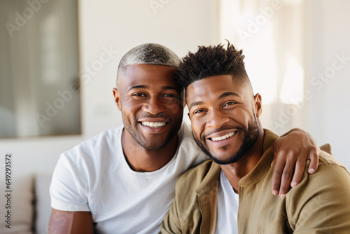 Homosexual partnership, LGBTQ, African American gay couple at home © Pavel