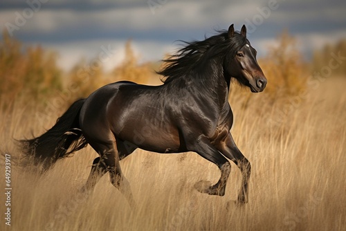 A magnificent stallion galloping across the grasslands. Generative AI