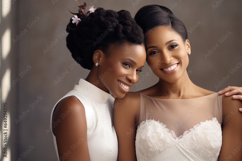 Lesbian couple wedding, a momentous event where love knows no boundaries, featuring an African American bride