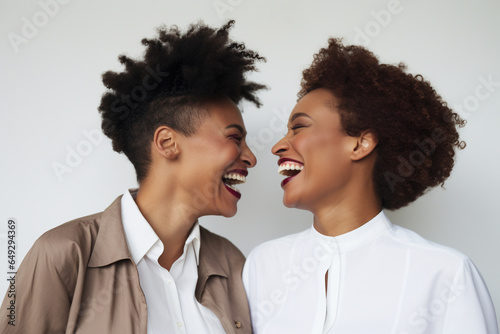 African American lesbian couple in casual clothes, loving afro girl, Real romance
