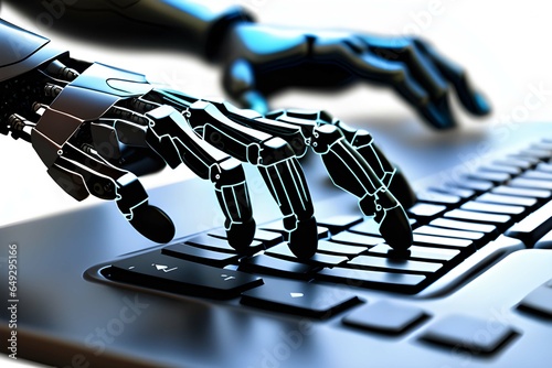 Plakat Roboter bedient Computer mit Touchscreen