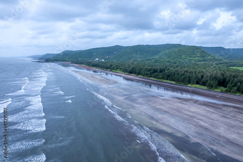 Aerial footage of Ladghar beach at Dapoli, located 200 kms from Pune on the West Coast of Maharashtra India.